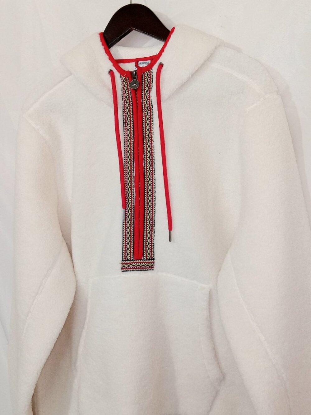 Brooks Brothers Teddy Sherpa Fleece Hoodie XL White Red Trim Pullover Jacket NEW - Picture 2 of 15